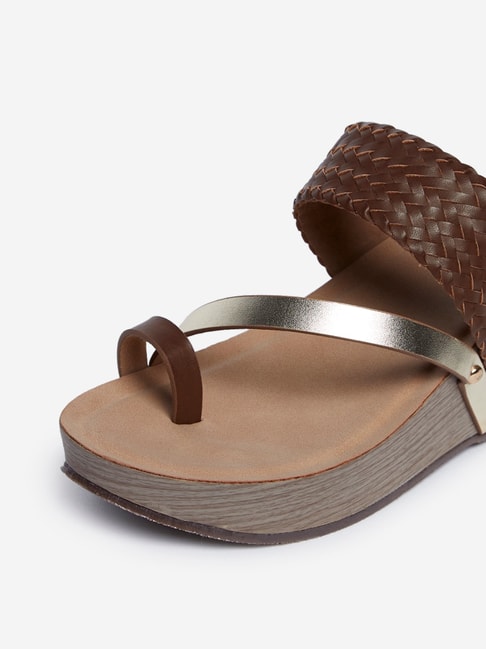 Buy LUNA BLU by Westside Tan Woven Wedge-Heel Sandals Online at Best ...