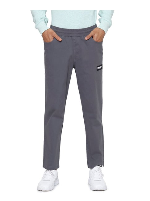 Puma Grey Solid Cotton Track Cotton Pants