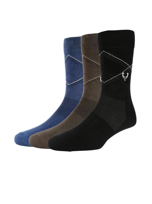 Allen Solly Denim, Olive & Black Cotton Socks(Pack Of 3)-picture-31