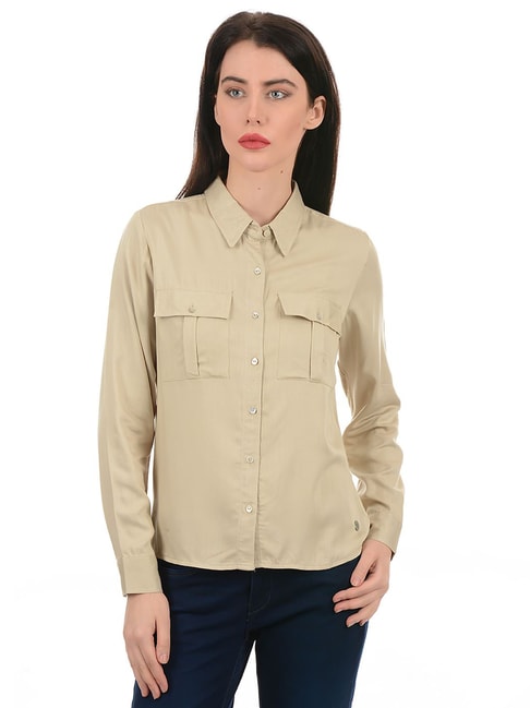 Pepe Jeans Beige Regular Fit Shirt Price in India