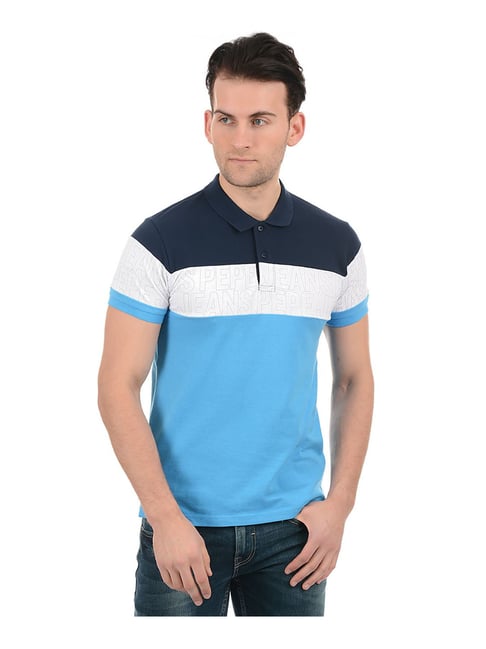 blue and white polo t shirt