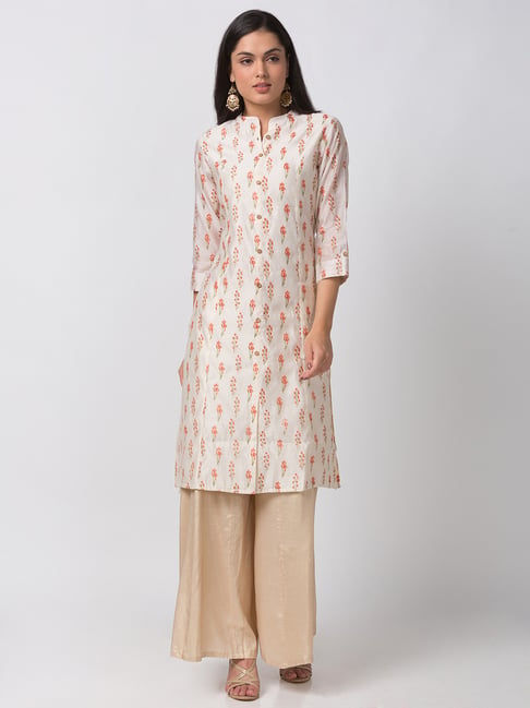 Ethnicity Off-White Floral Print A Line Kurta