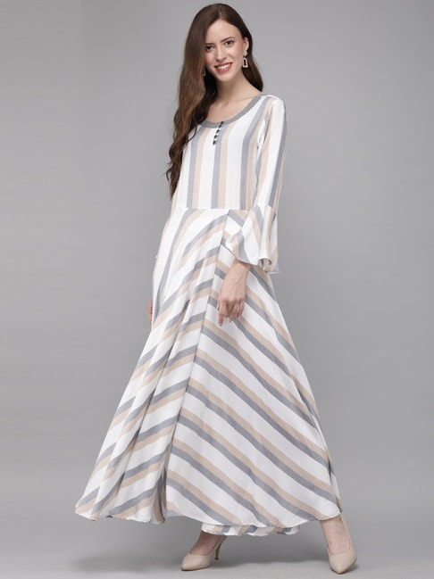 Mimosa Off-White Striped A-Line Dress Price in India