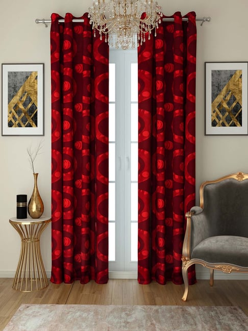 Buy Swayam Sigma Maroon Eyelet Window Curtains Set Of 2 5 Ft Online At Best Prices Tata Cliq