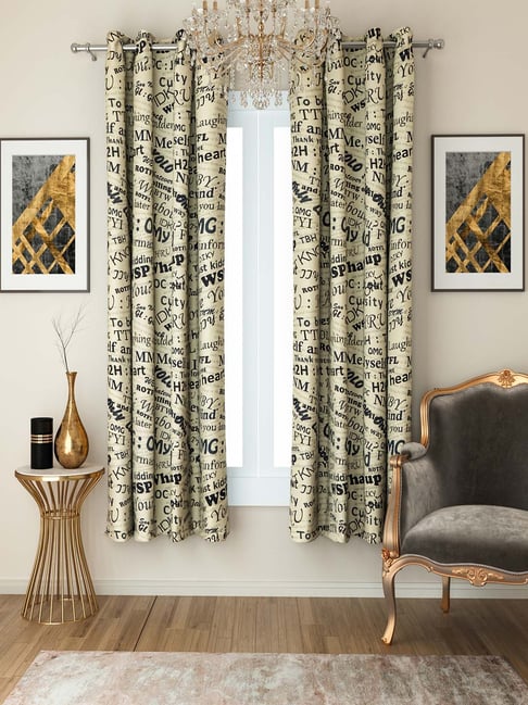 Swayam Sigma Beige Black Eyelet Window Curtains Set Of 2 5 Ft At Best S Tata Cliq Swayam Sigma Beige Black Eyelet, Beige And Black Curtains