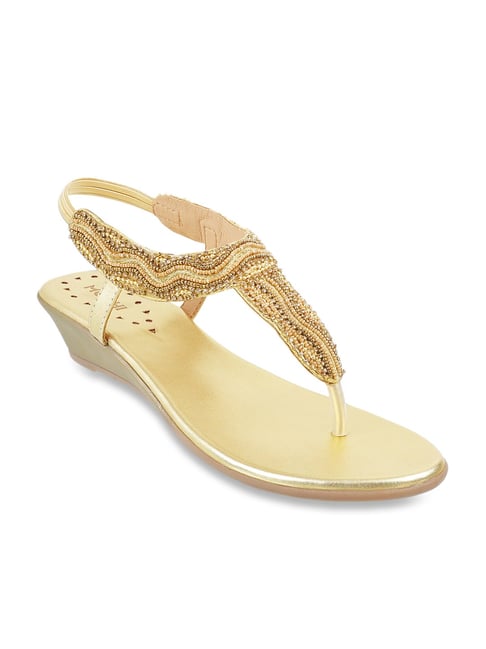 Mochi Golden T-Strap Wedges