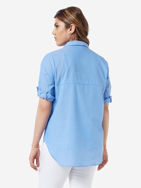 Buy Gia Curve by Westside Blue Embroidered Bridget Casual Shirt Online ...