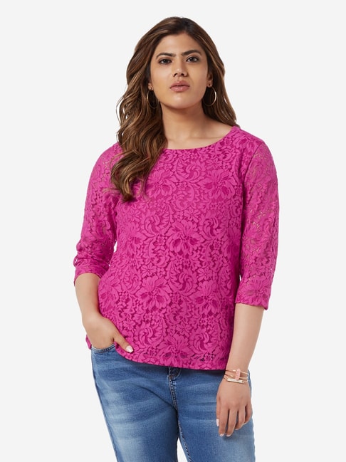 Gia Curve by Westside Fuchsia Flower Detailed Fiona Top
