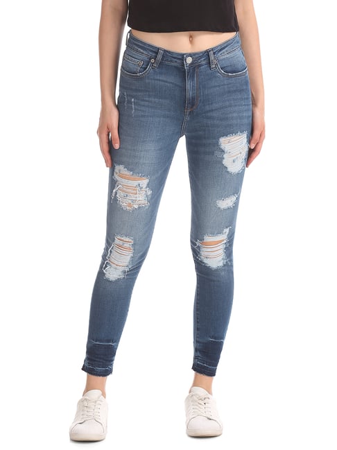 Buy Aeropostale Blue Distressed Jeans for Women Online Tata CLiQ