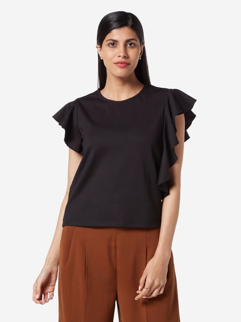 Buy Wardrobe by Westside Black Ruffle Pattern Top for Women Online @ Tata  CLiQ