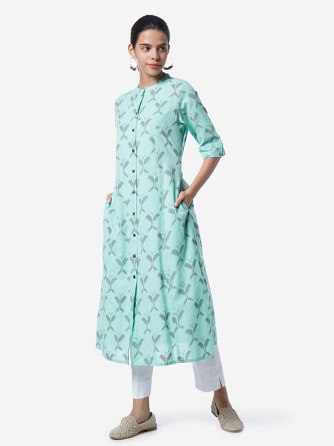 Utsa by Westside Turquoise Ikat Pattern A-Line Kurta