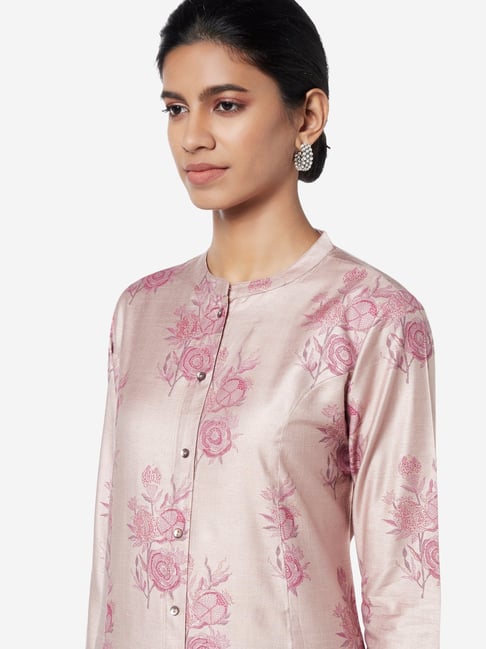 Buy Zuba by Westside Lilac Floral Print Band-Neck A-line Kurta for