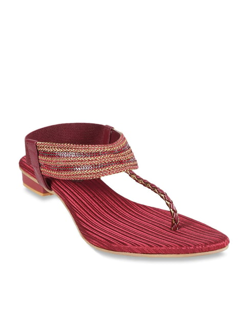 Mochi Women's Maroon T-Strap Sandals Price in India