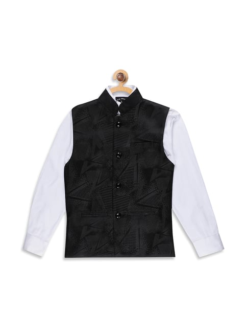 black shirt white waistcoat