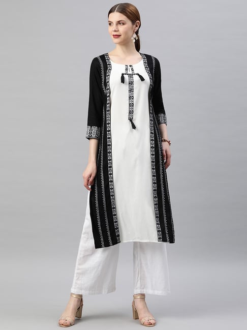 Soch Black & White Printed Straight Kurta