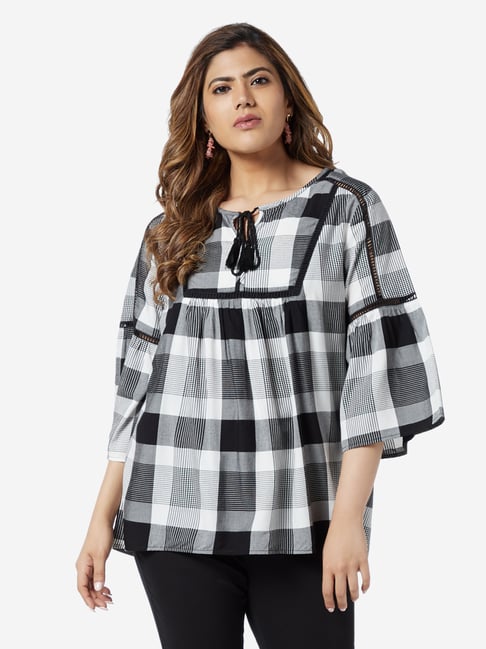 Gia Curve by Westside Black Checkered Top