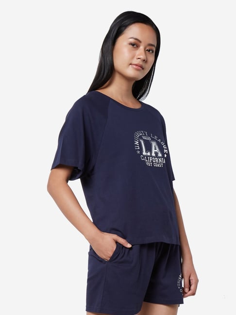 Buy Wunderlove by Westside Navy Text Pattern T-Shirt for Women