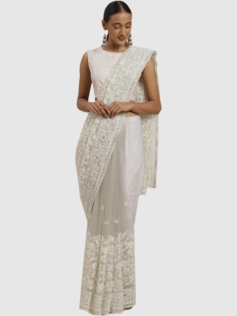 Buy Spetila Woven Kanjivaram Silk Blend, Jacquard White Sarees Online @  Best Price In India | Flipkart.com