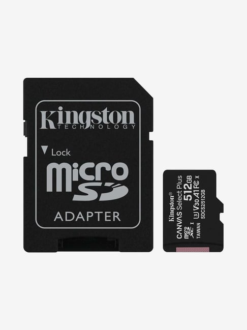 Kingston 512 GB Class 10 Micro SD Memory Card with SD Adapter Canvas Select Plus, Black