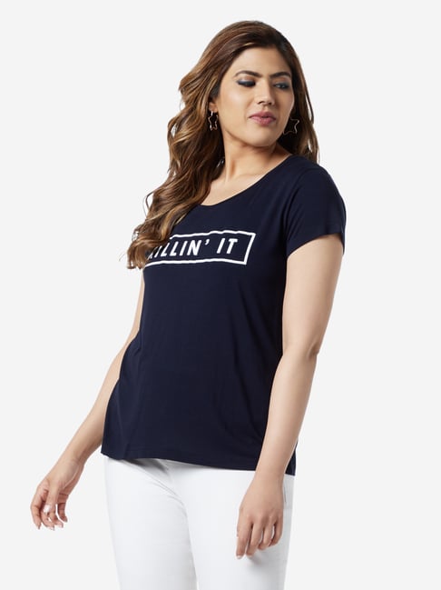 Sassy Soda Curve by Westside Navy Text Printed Edna T-Shirt