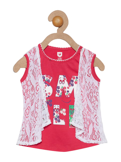 612 League Kids Pink Cotton Lace Work Top