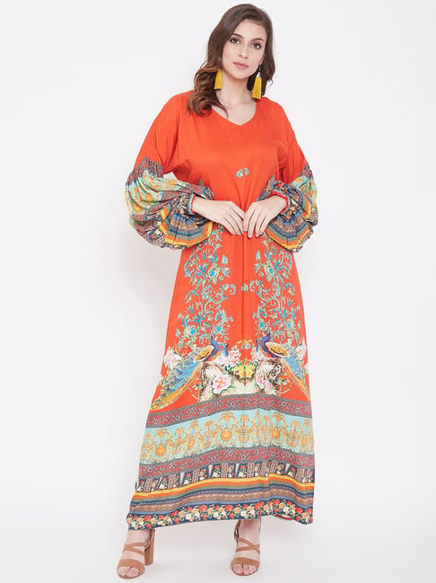 peacock kaftan dress