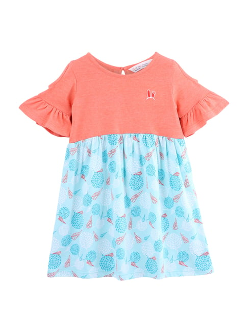 Beebay Kids Coral & Blue Printed Casual Dress