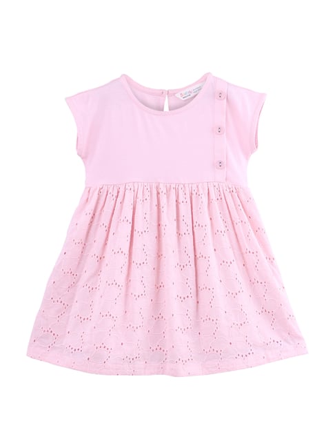 Beebay Kids Pink Cotton Embroidered Casual Dress