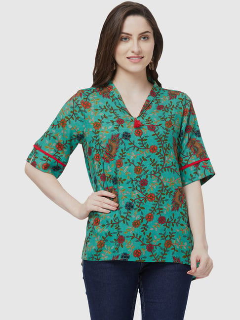 Fusion Beats Green Floral Print Tunic