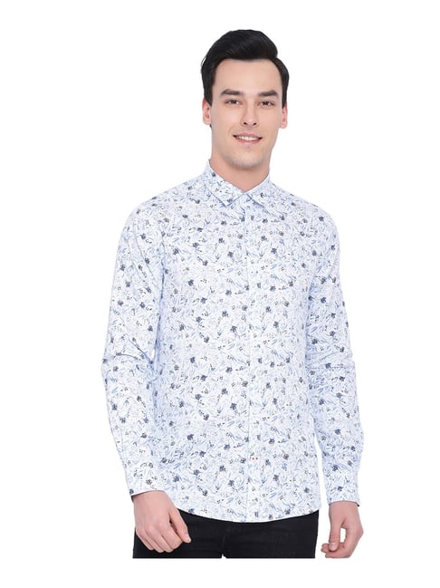 Monte Carlo Blue & White Printed Slim Fit Shirt