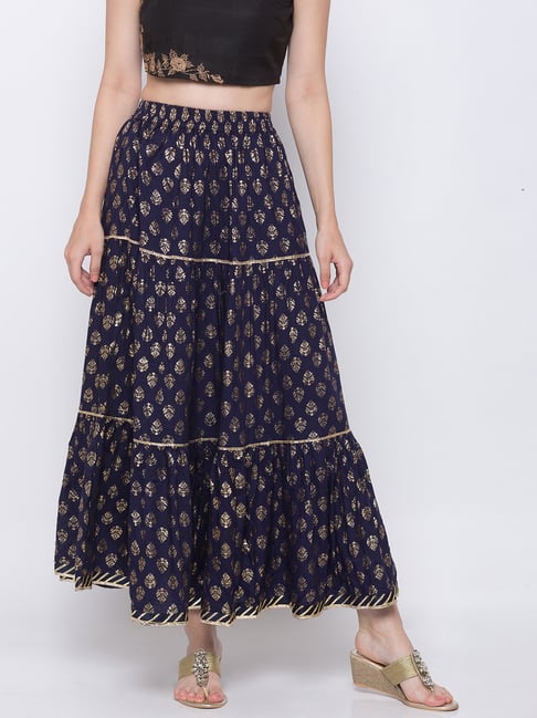 Globus Navy Printed Skirt