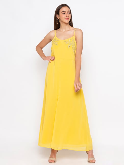 Buy Globus Yellow Embroidered Jumpsuit for Women Online @ Tata CLiQ