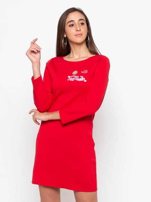 Globus Red Embroidered Dress Price in India