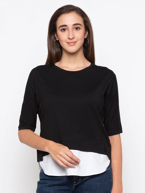 Buy Globus Black Regular Fit Top for Women Online @ Tata CLiQ