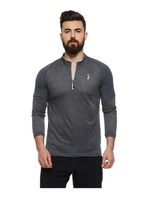 Campus Sutra Grey Henley Polyester T-Shirt-picture-29