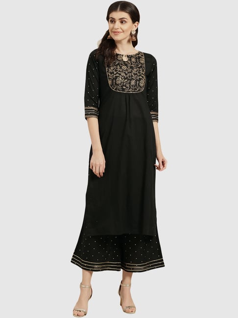 Varanga Black Printed Kurta Palazzo Set