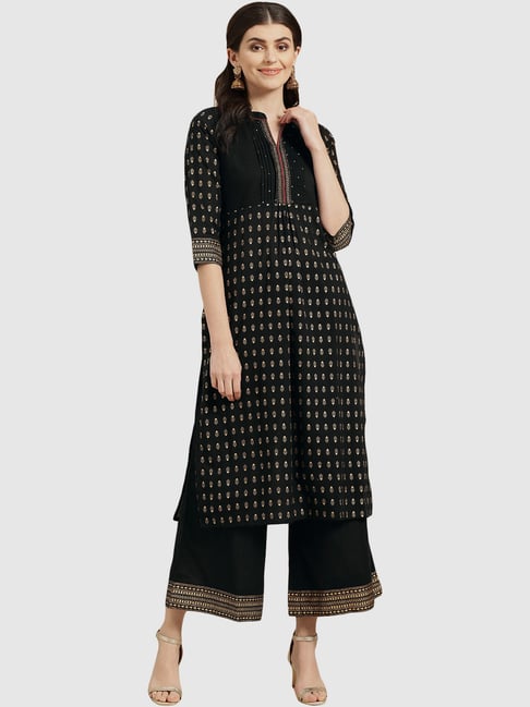 Varanga Black Printed Kurta Palazzo Set