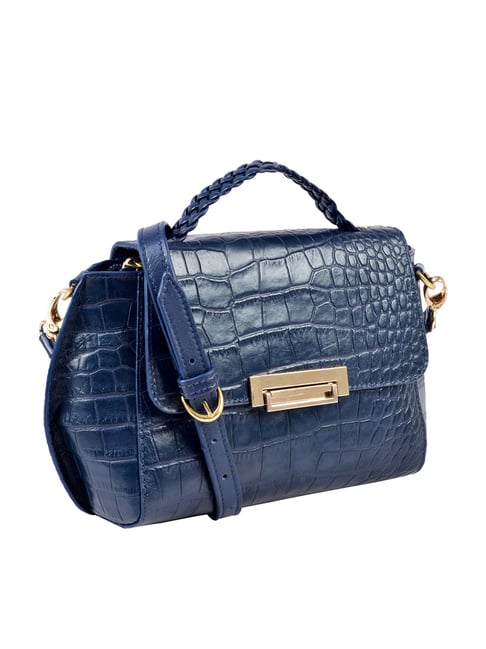 Buy Hidesign X Kalki Alive 01 Navy Textured Leather Satchel Bag Online ...