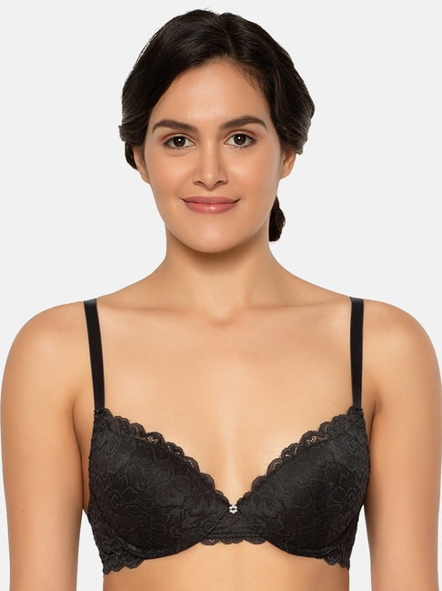 Wacoal Plush Desire Padded Wired 3/4Th Cup Lace Fashion Push-Up Bra - Black Price in India