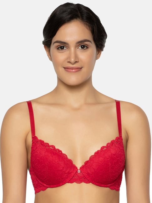 Wacoal Plush Desire Padded Wired 3/4Th Cup Lace Fashion Push-Up Bra - Red Price in India