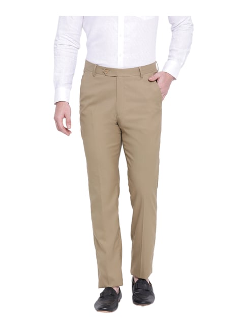 Buy Monte Carlo Beige Flat Front Trousers for Men Online @ Tata CLiQ