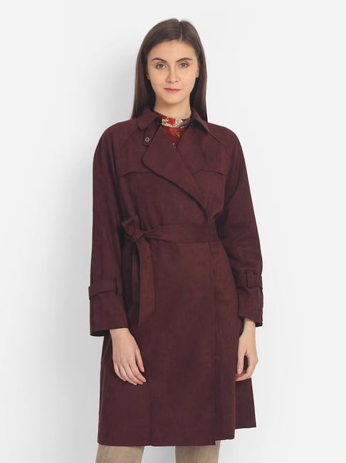 Cover Story Wine Regular Fit Trench Coat