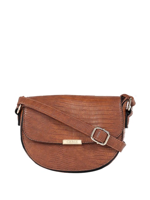 Buy Ceriz Shirley Tan Textured Medium Sling Handbag For Women At