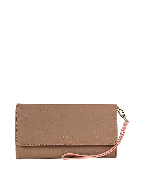 Buy Ceriz Heloise Taupe Brown Textured Wristlet Wallet For Women