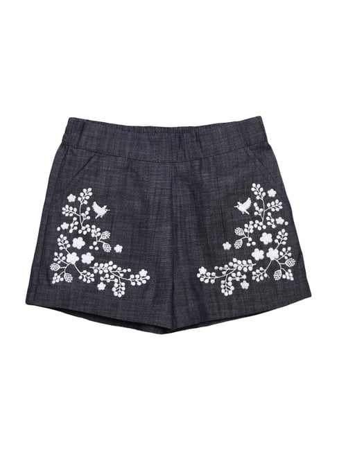 Cherry Crumble By Nitt Hyman Kids Grey Cotton Embroidered Short