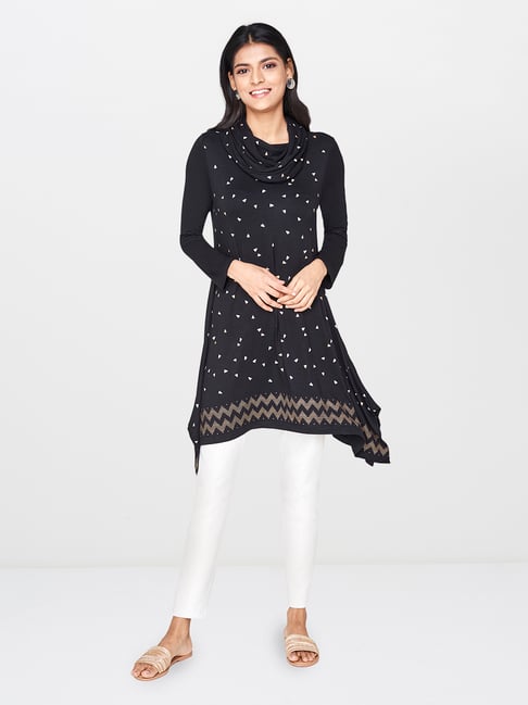 Global Desi Black Printed Tunic