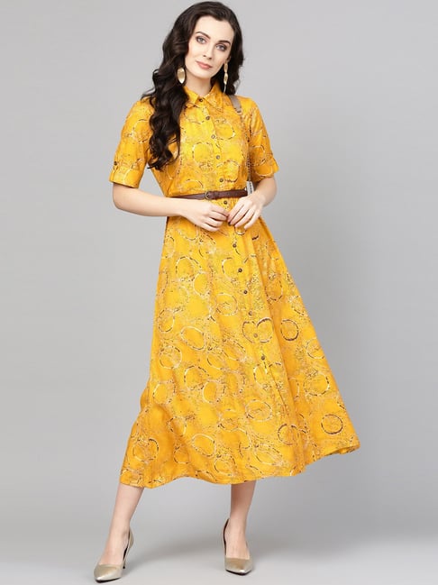Buy KSUT Mustard Printed Shirt Dress for Women Online Tata CLiQ