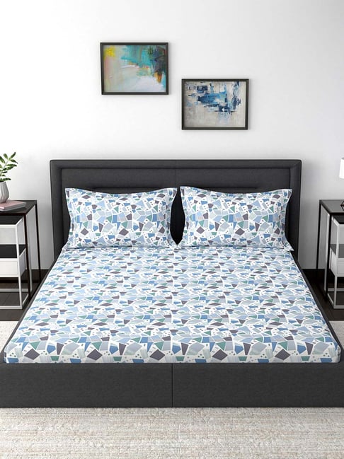 Maspar Modern Sanctuary Blue & White Cotton 210 TC Bed Sheet Set from Maspar at best prices on