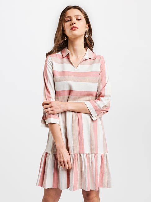 pink white striped dress