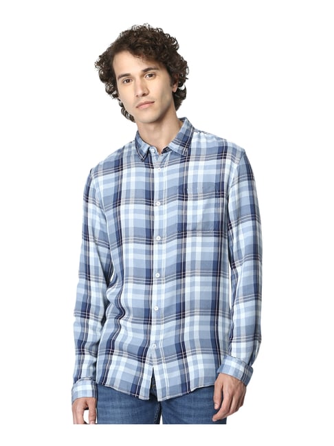 celio* Blue Regular Fit Checks Shirt